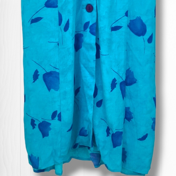 Expo Women's Blue Floral Long Sleeveless V-Neck Maxi Button Down Dress Size 8 - Picture 3 of 13